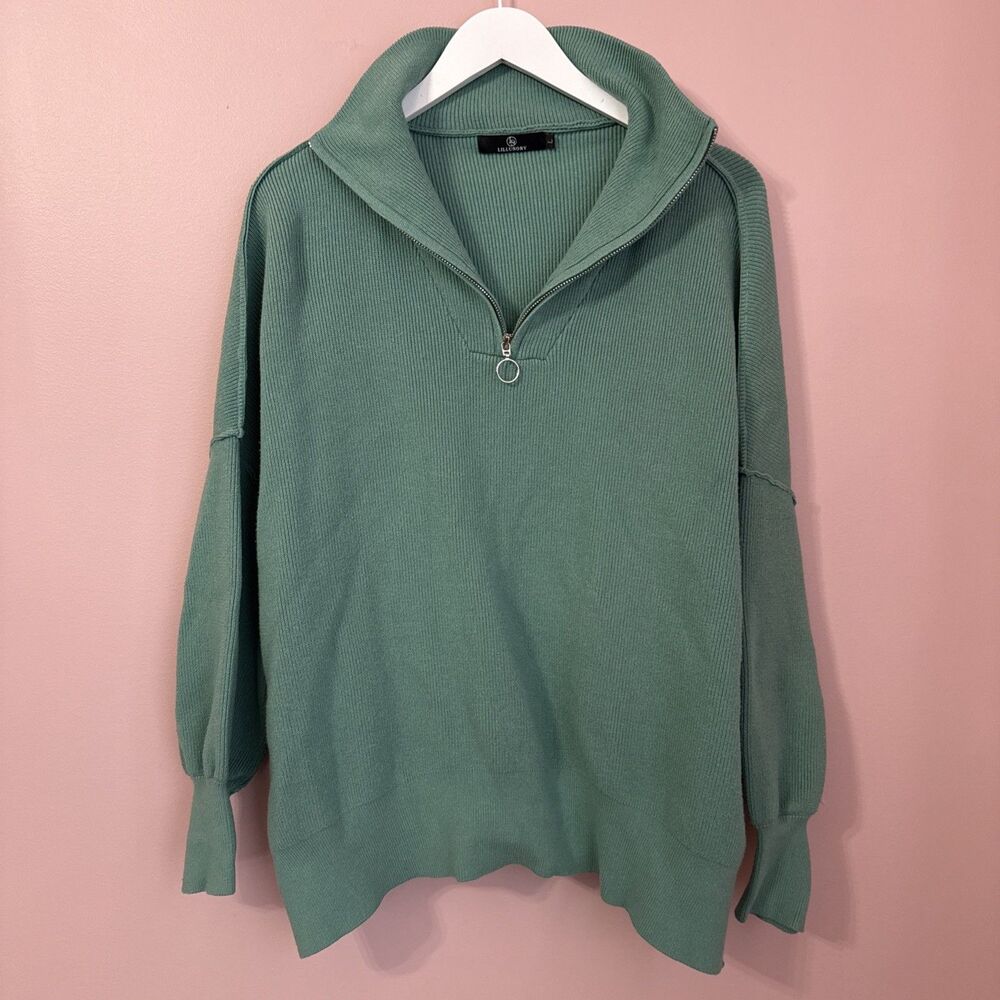Lillusory Green Quarter Zip Green Sweater - Large